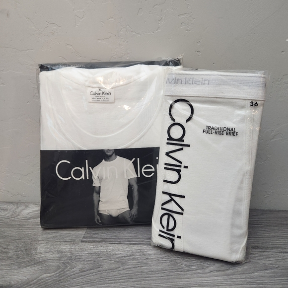 Calvin Klein XL Mens Crew Neck T-Shirts 3 Pack + Briefs Size 36 Cotton Deadstock - Picture 1 of 8